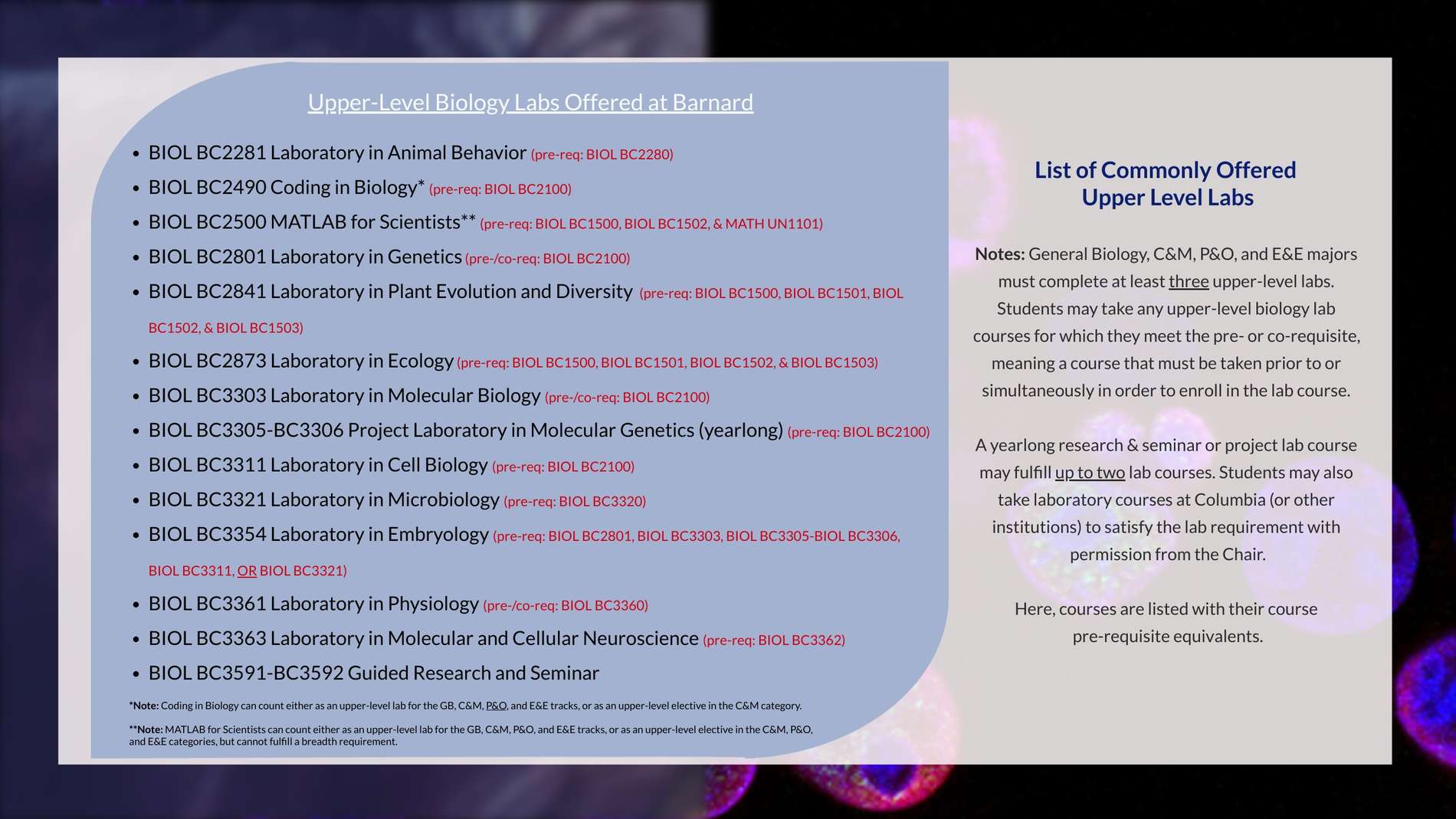 Major Advising Barnard Biology